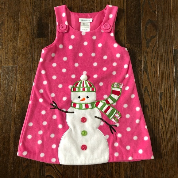 Bonnie Jean Girls 4/4T Pink Fleece Jumper with Polka Dots & Snowman Appliqué - Picture 1 of 9